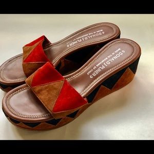 Donald J. Pliner Brown Red Leather Slip On Wedges